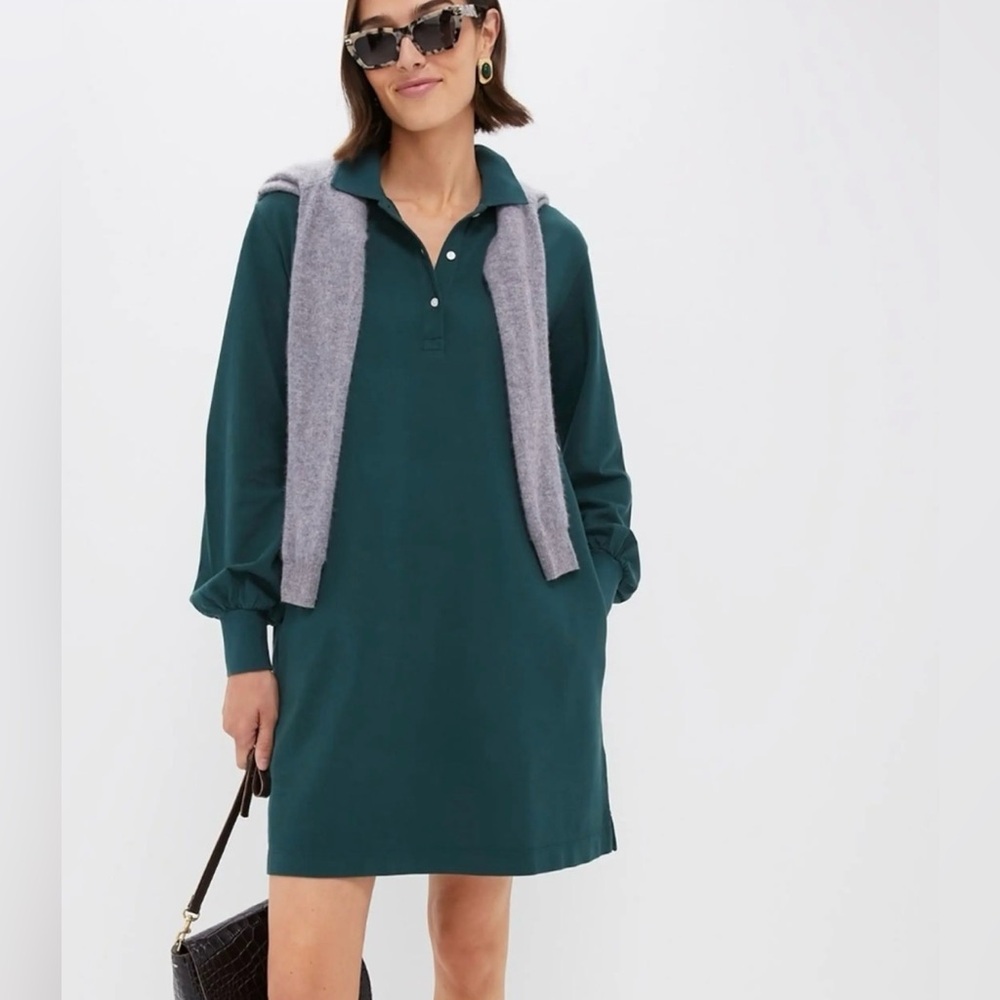 Tuckernuck June Bug Pique Polo long sleeve mini cotton Dress puff sleeves NWT XL - Picture 2 of 4
